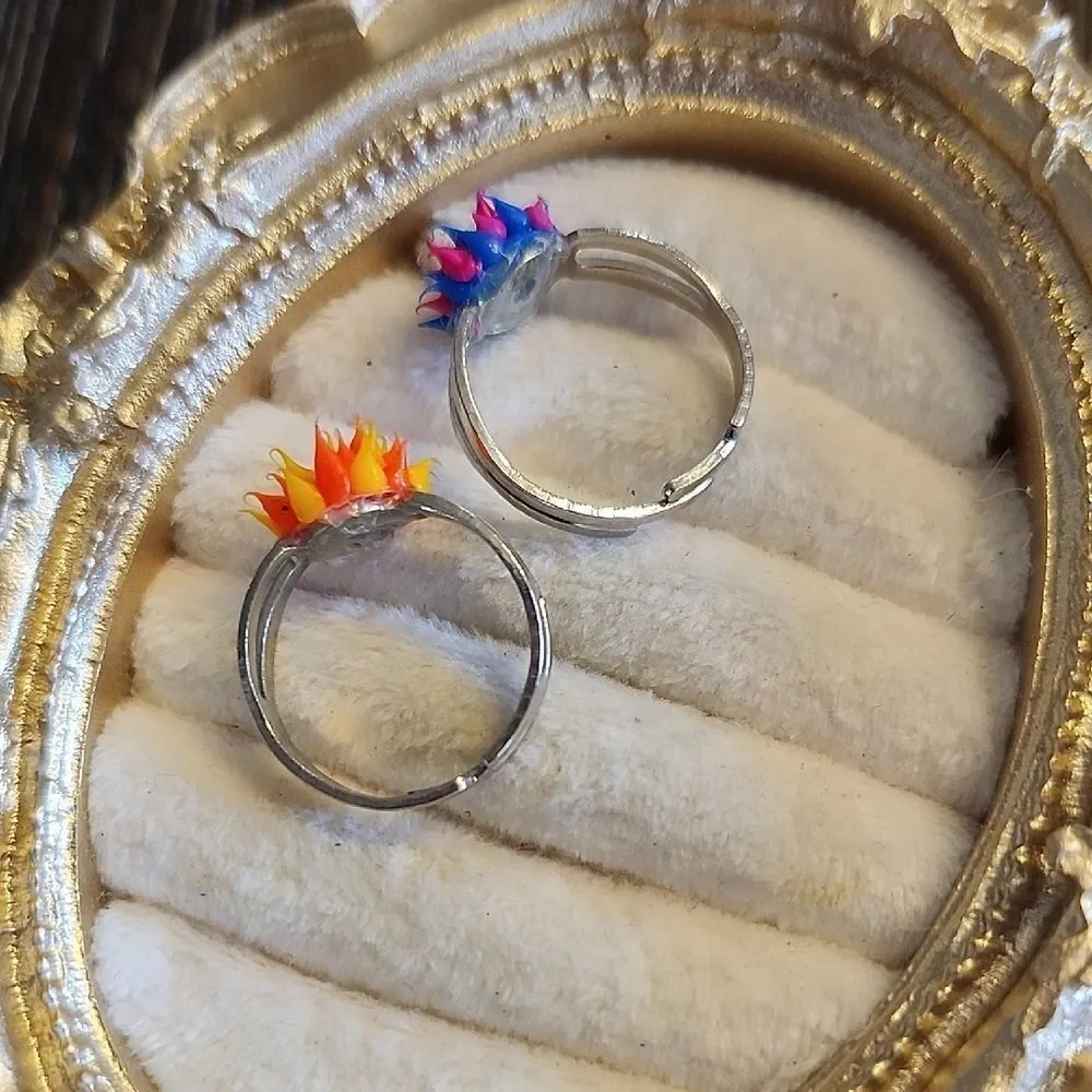Vintage Colorful Spiky Rubber Rings Set 90s Size 5 Adjustable